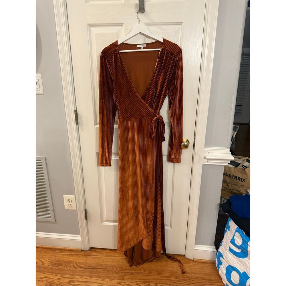 Baltic Born Jada Velvet Ribbed Wrap Dress in Copper Sz XL EUC